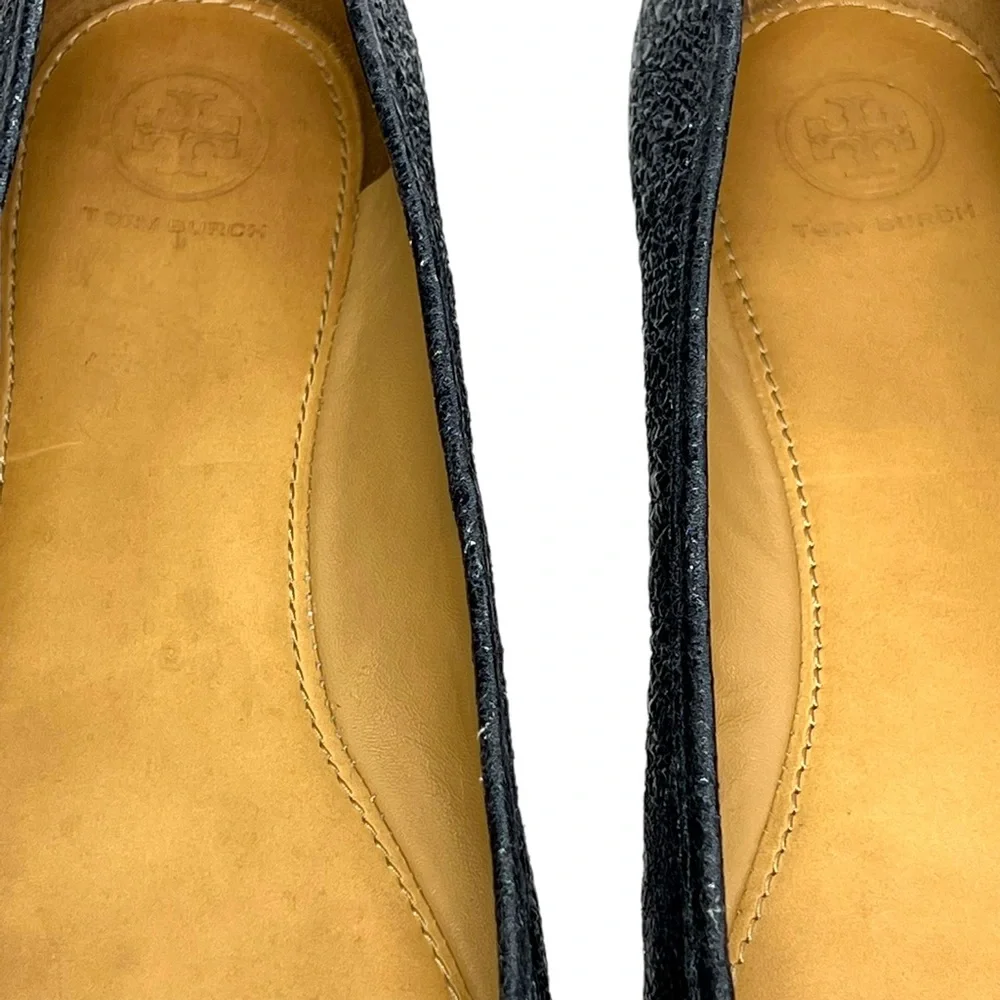 TORY BURCH Laila 2 Crinkle Bow Navy Blue Black Women’s Size 10.5 Ballet Flats